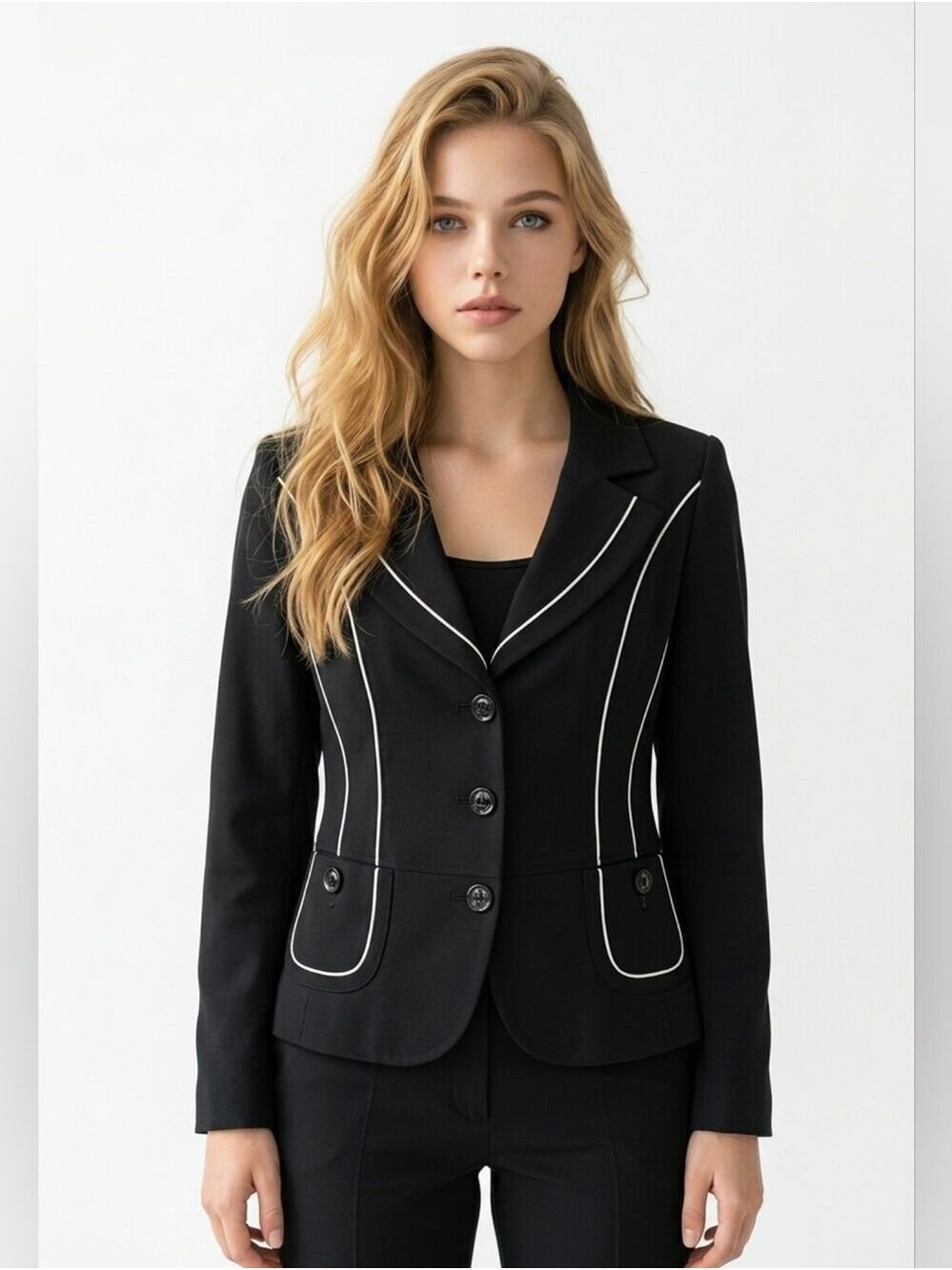 GERRY WEBBER Women's Black Blazer with White Piping